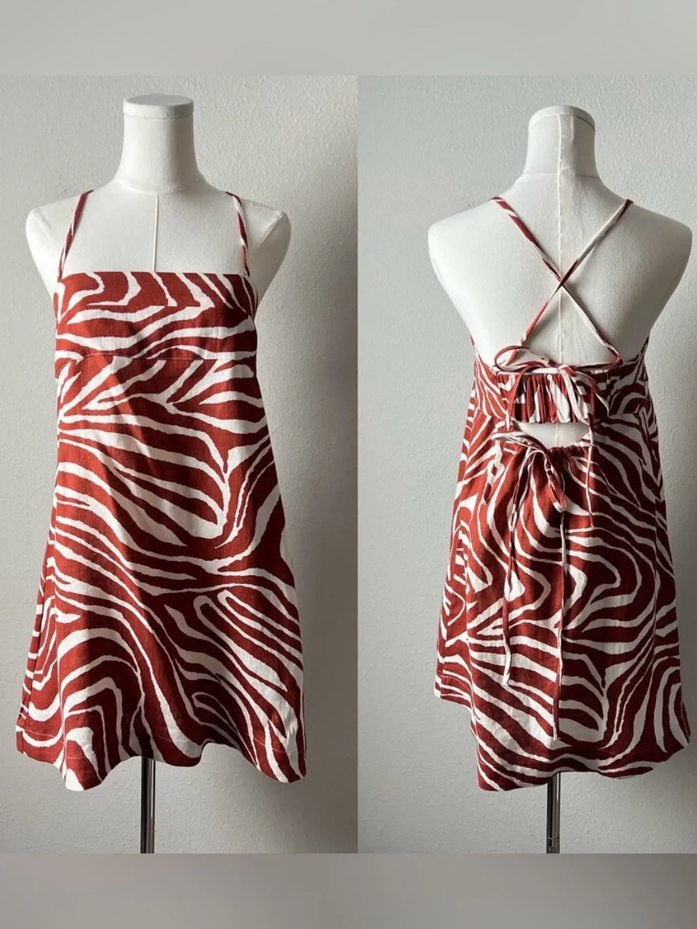 banana republic linen mini dress brown zebra print